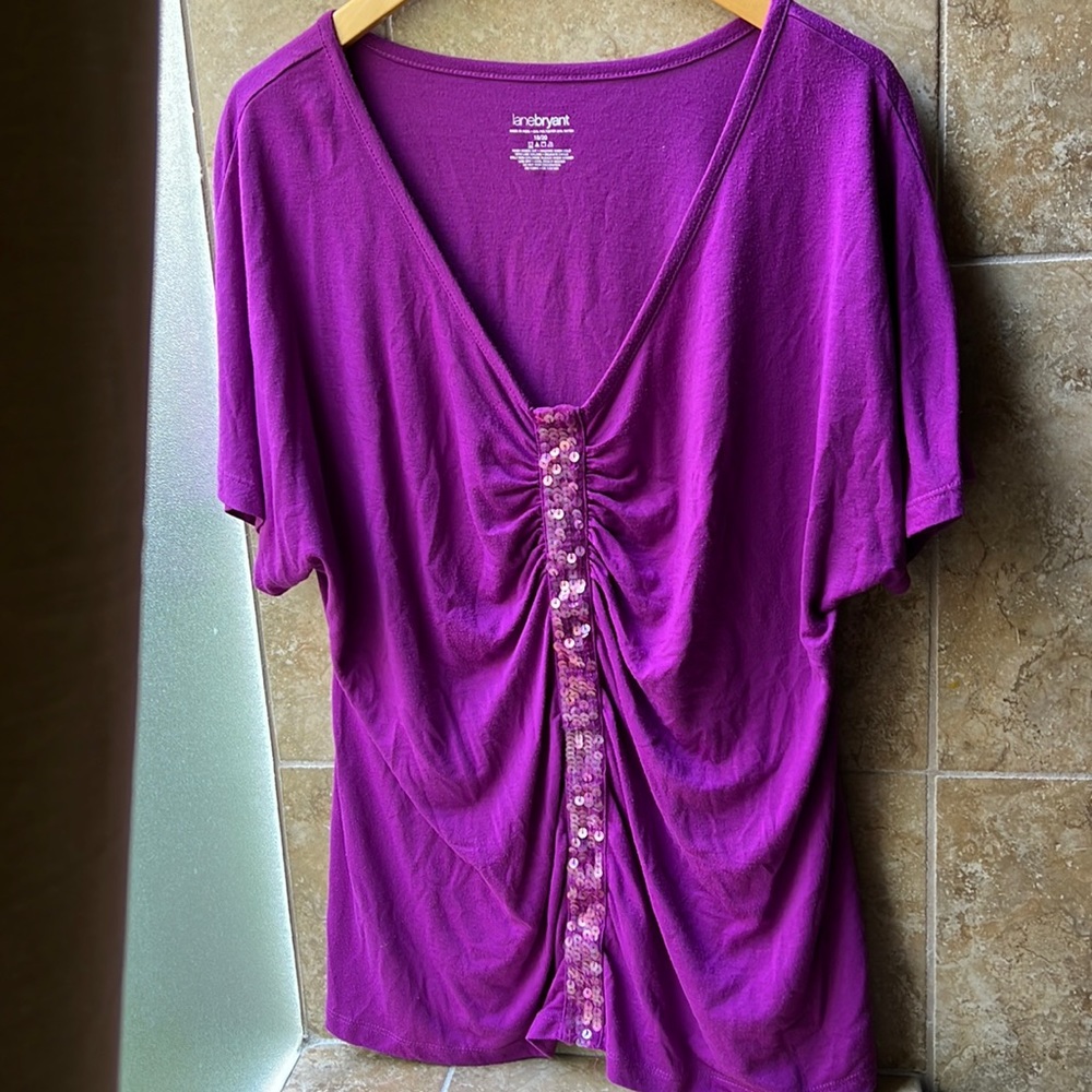 Lane Bryant Short Sleeved Sequin Stripe Embellished Stretch Jersey Tee 18/20